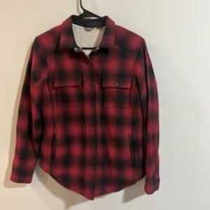 Eddie Bauer Faux Shearling-Lined Flannel Red Plaid Shirt Jacket Small